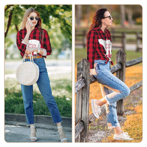 Custom Christmas Pajamas Sets Red and Black Plaid for Women Family as Holiday Gifts