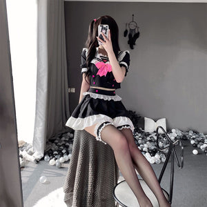 Anime Maid Cosplay Costume Classic Japanese Lolita Lace Top with Skirt Uniform Outfit