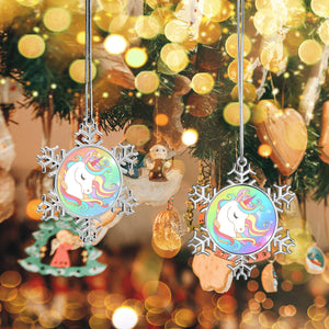 Personalized Christmas Snowflake Unicorn Rainbow Ornaments with Name for Kids Holiday Gifts