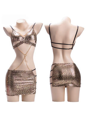 Strappy Leopard Print Dress with Chain