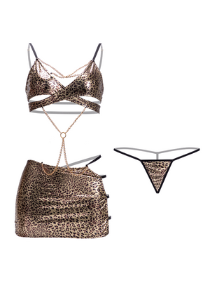 Strappy Leopard Print Dress with Chain