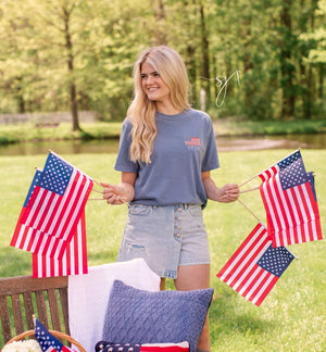 1776 Embroidered American Flag Tee Tank Long Sleeve Crewneck Sweatshirt  Patriotic Vintage Inspired 4th Of July Usa Shirt