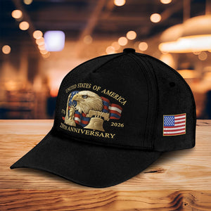 Cap Print 3d Usa 250th Anniversary 1776 2026 Print Hat Black Baseball Cap With Bald Eagle Liberty Bell  Statue Of Liberty