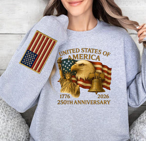 Eagle Liberty United States 250th Anniversary Embroidered Shirt Sweatshirt Hoodie 2026 Adjustable Patriotic Apprel With Bald Eagle For Veterans