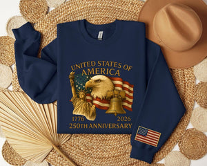 America 250th Anniversary Sweatshirt Patriotic Usa Sweater Independence Day Graphic Hoodie
