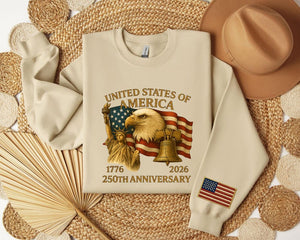 America 250th Anniversary Sweatshirt Patriotic Usa Sweater Independence Day Graphic Hoodie