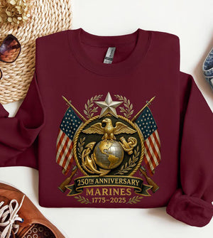 United States Marine Sweatshirt Patriotic Hoodie 250th Marine Birthday Sweater Military Apparel