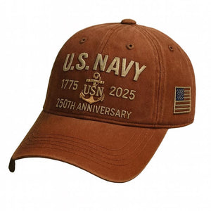 Navy Veteran 250th Anniversary Embroidered Trucker Hat Us Navy 1775 2025 Vintage Washed Cotton Cap