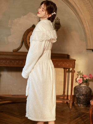 White Satin Faux Fur Slip Dress & Plush Robe