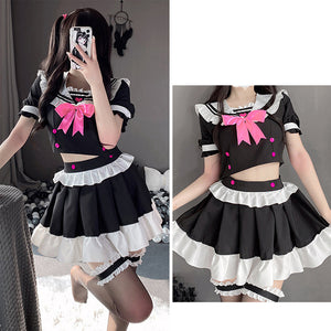 Anime Maid Cosplay Costume Classic Japanese Lolita Lace Top with Skirt Uniform Outfit