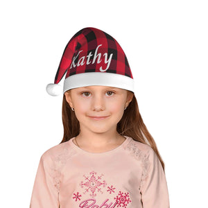 Personalized Christmas Hat for Kids Boys Girls with Name (Red Black Plaid)