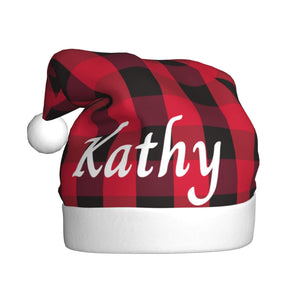 Personalized Christmas Santa Hat with Name for Him Her Family (Red Black Plaid)