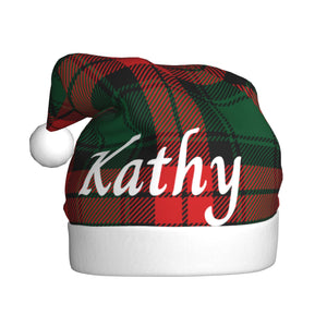 Custom Christmas Hat with Name for Him Her Family (Red Green Pattern)