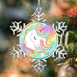 Personalized Christmas Snowflake Unicorn Rainbow Ornaments with Name for Kids Holiday Gifts