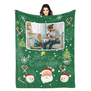 Personalized Christmas Blankets with Photo, Custom Flannel Blanket Gifts for Him Her Couples