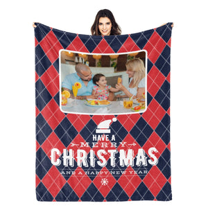 Personalized Christmas Holiday Blankets with Photo, Custom Flannel Blanket Gifts for Married Couples