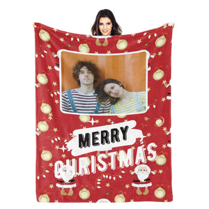 Personalized Flannel Blanket with Photo, Custom Crhistmas Santa Blankets Gifts for Married Couples