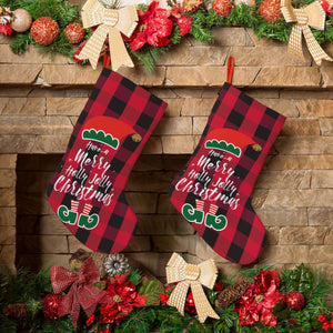 Custom Christmas Santa Stockings with Name (Red Black Grid) for Family Kids Her as Holiday Gifts Decorations