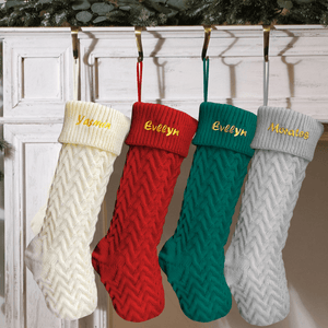 Personalized Christmas Knitted Stocking with Embroidered Name for Holiday Gifts