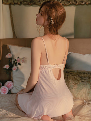 Pink Lace Double Layer Satin Babydoll Dress