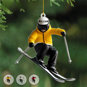 Skiing Fun Personalized Name Shaped Ornament, Gift Idea For Skiing Lovers