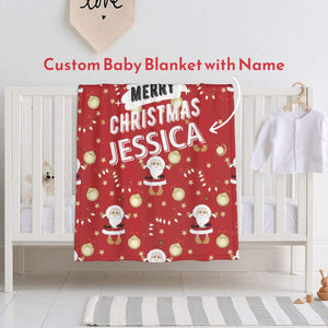 Personalized Christmas Santa baby blanket gift with name for boys girls, Custom baby blankets gifts
