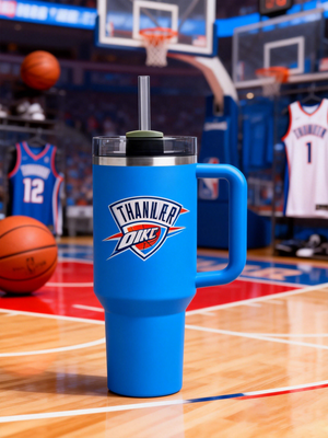 Oklahoma City Thunder Exclusive Design 40oz Insulated Tumbler with Handle & Straw