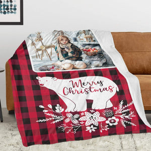 Personalized Flannel Blanket with Photo, Custom Bear Crhistmas Blankets Gifts for Her Him