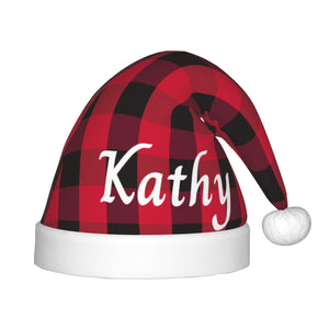 Personalized Christmas Hat for Kids Boys Girls with Name (Red Black Plaid)