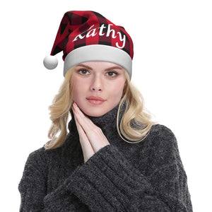 Personalized Christmas Santa Hat with Name for Him Her Family (Red Black Plaid)