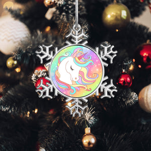 Personalized Christmas Snowflake Unicorn Rainbow Ornaments with Name for Kids Holiday Gifts