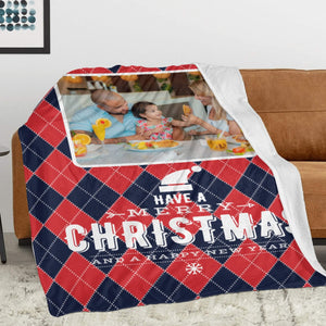 Personalized Christmas Holiday Blankets with Photo, Custom Flannel Blanket Gifts for Married Couples