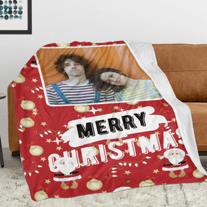 Personalized Flannel Blanket with Photo, Custom Crhistmas Santa Blankets Gifts for Married Couples