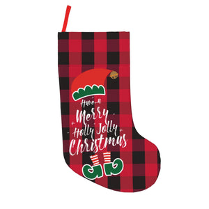 Custom Christmas Santa Stockings with Name (Red Black Grid) for Family Kids Her as Holiday Gifts Decorations