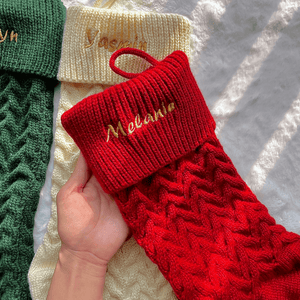 Personalized Christmas Knitted Stocking with Embroidered Name for Holiday Gifts