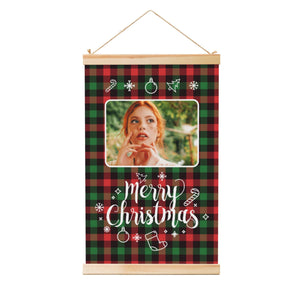 Personalized Wooden Hanging Christmas Plaid Posters with Photo Name for Him Her Couples Family