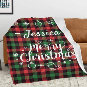 Custom Flannel Plaid Blanket with Name, Personalized Crhistmas Blankets Gifts for Her Him