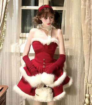 Christmas Red Cloak Puffy Skirt Dress SD86