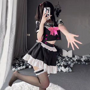 Anime Maid Cosplay Costume Classic Japanese Lolita Lace Top with Skirt Uniform Outfit