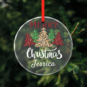 Personalized Merry Christmas Glass Ornaments with Name as Holiday Gifts