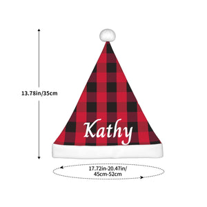 Personalized Christmas Hat for Kids Boys Girls with Name (Red Black Plaid)