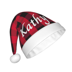 Personalized Christmas Santa Hat with Name for Him Her Family (Red Black Plaid)