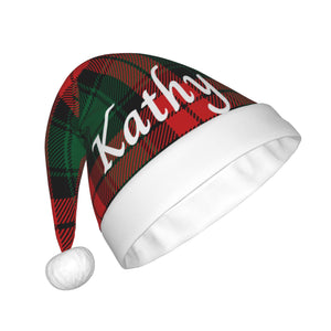 Custom Christmas Hat with Name for Him Her Family (Red Green Pattern)