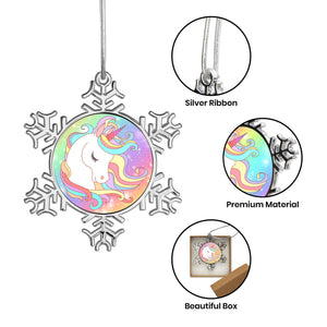 Personalized Christmas Snowflake Unicorn Rainbow Ornaments with Name for Kids Holiday Gifts
