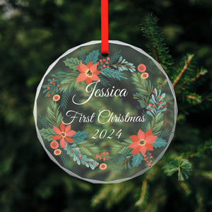 Custom First Christmas Glass Ornaments with Name as Holiday Gifts