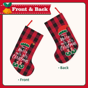 Custom Christmas Santa Stockings with Name (Red Black Grid) for Family Kids Her as Holiday Gifts Decorations