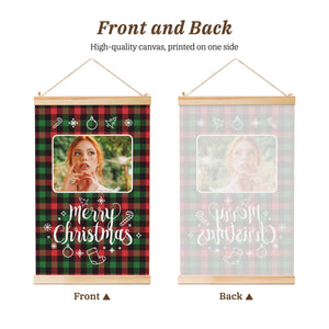Personalized Wooden Hanging Christmas Plaid Posters with Photo Name for Him Her Couples Family