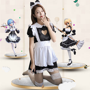 French Maid Uniform Cat Cosplay Lingerie Costume Cute Keyhole Nightwear Babydoll