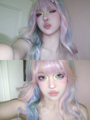 Rainbow curly wig W004