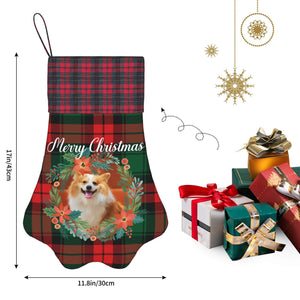 Personalized Christmas Pet Paw Stocking with Photo Name for Dog Cat Pets as Holiday Gifts